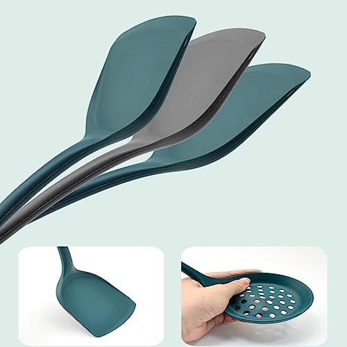 TASKHOUSE Silicone Cooking Utensils Non-Stick Kitchen Tools Spoon, Spatula, Ladle, Skimmer Heat Resistant, Easy to Clean Set – 4 Piece (Green) - Image 3