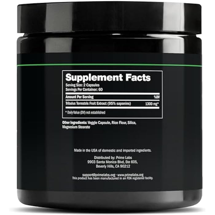 Prime Labs Tribulus Terrestris for Men 1300mg - Enhanced with 95% Saponins - Energy, Vitality, Strength - 120 Count - Image 3