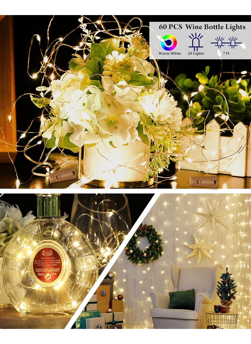 Hortsun 60 Pack Wine Bottle Lights with Cork Cork Bottle Lights with Batteries Mini Waterproof Tiny String Lights 7 ft Silver Wire 20 LEDs Fairy Mini String Lights for Valentine DIY Party Decor Wedding  - Image 5
