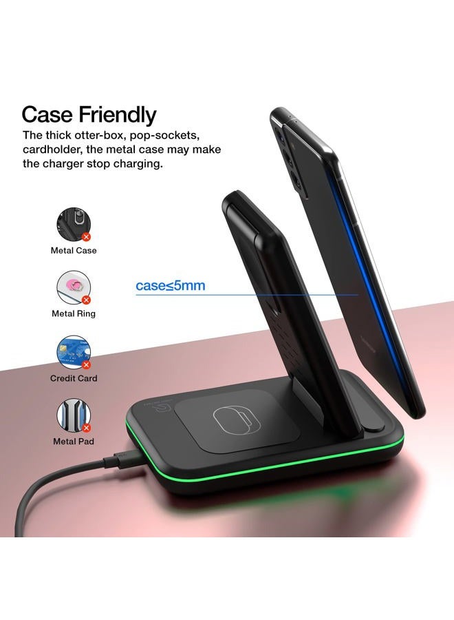 HOLYJOY Wireless Charger for Samsung/Android, HOLYJOY Foldable 3 in 1 Fast Charging Station/Stand/Multi Charger for Samsung S25 Ultra/S24/Note 20, Travel Pad for Galaxy Watch 7/6/5/4/Active 2, For Buds(Black) - Image 3