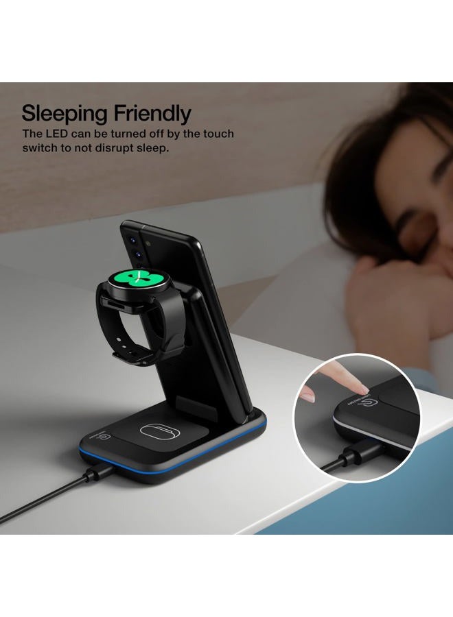 HOLYJOY Wireless Charger for Samsung/Android, HOLYJOY Foldable 3 in 1 Fast Charging Station/Stand/Multi Charger for Samsung S25 Ultra/S24/Note 20, Travel Pad for Galaxy Watch 7/6/5/4/Active 2, For Buds(Black) - Image 5