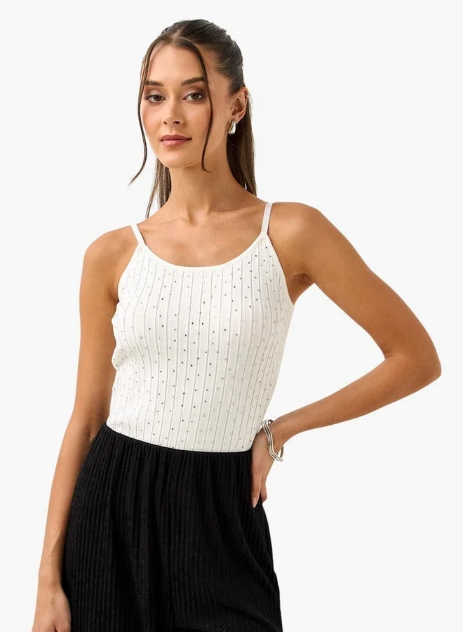 2Xtremz 2Xtremz Embellished Crop Top with Spaghetti Straps