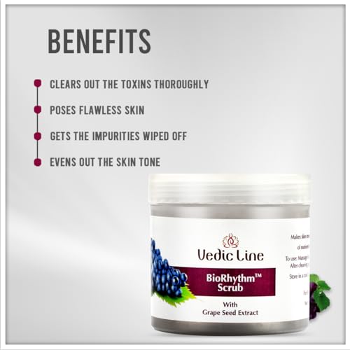 Vedic Line Vedicline Bio Rhythm Scrub, Reduce Dirt & Impurities, Dead Skin with Grape Seed, Olive Oil, And Walnut shell For Soft Looking Skin, 100ml - Image 3