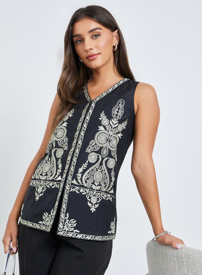 Styli Black Embroidered Evening Waistcoat - Image 1