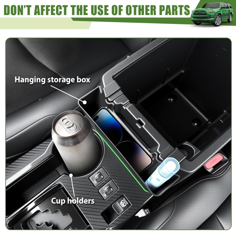 Qyebbk Center Console Organizer for 2010-2024 Toyota 4Runner Hanging Armrest Box Storage Tray for 4 Runner Interior Accessories(Center Console Hanging Armrest Box/Fit 10-24) - Image 3