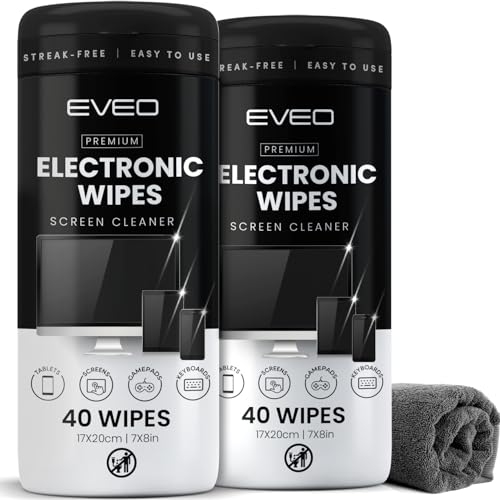 EVEO Electronic Wipes Streak-Free for Screen Cleaner & Smart Watch [4 Pack x 40] TV Screen, Smart TV, Computer Screen, Laptop, Phone, Tablet, and Electronics devices - Microfiber Cloth Included [160 Wipes] - Image 1