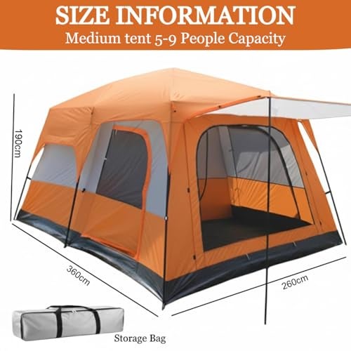 Nasmodo 5-9 Person Camping Tent for Adults Waterproof Outdoor Dome Camping Tent for Travel Picnic HikingTrekking Portable Big Dome Tents House Inflatable Tent for Camping(M-380 * 260 * 190cm, Orange) - Image 2