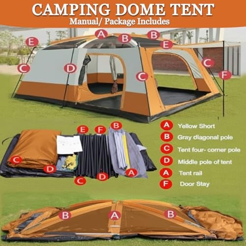 Nasmodo 5-9 Person Camping Tent for Adults Waterproof Outdoor Dome Camping Tent for Travel Picnic HikingTrekking Portable Big Dome Tents House Inflatable Tent for Camping(M-380 * 260 * 190cm, Orange) - Image 3
