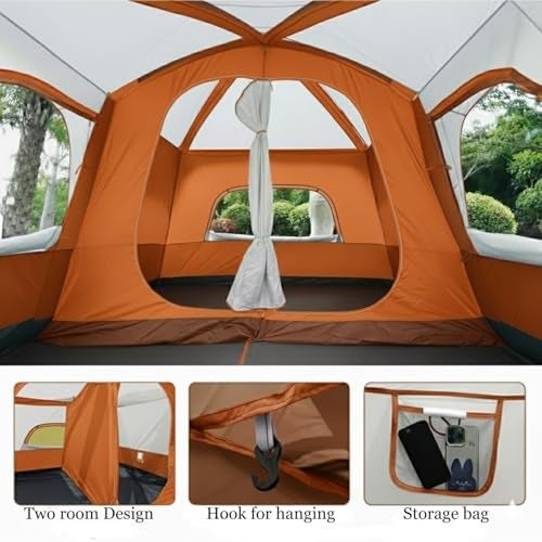 Nasmodo 5-9 Person Camping Tent for Adults Waterproof Outdoor Dome Camping Tent for Travel Picnic HikingTrekking Portable Big Dome Tents House Inflatable Tent for Camping(M-380 * 260 * 190cm, Orange) - Image 5