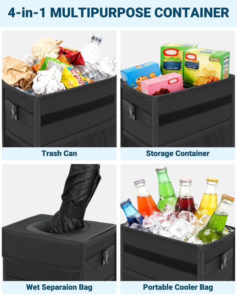 Capolo Car Trash Can with Lid, Leakproof Car Trash Bag Hanging Waterproof Automotive Garbage Can with Storage Pockets Mini Vehicle Trash Bin for Back/Front Seat(Black,2.5 Gallon) - Image 5