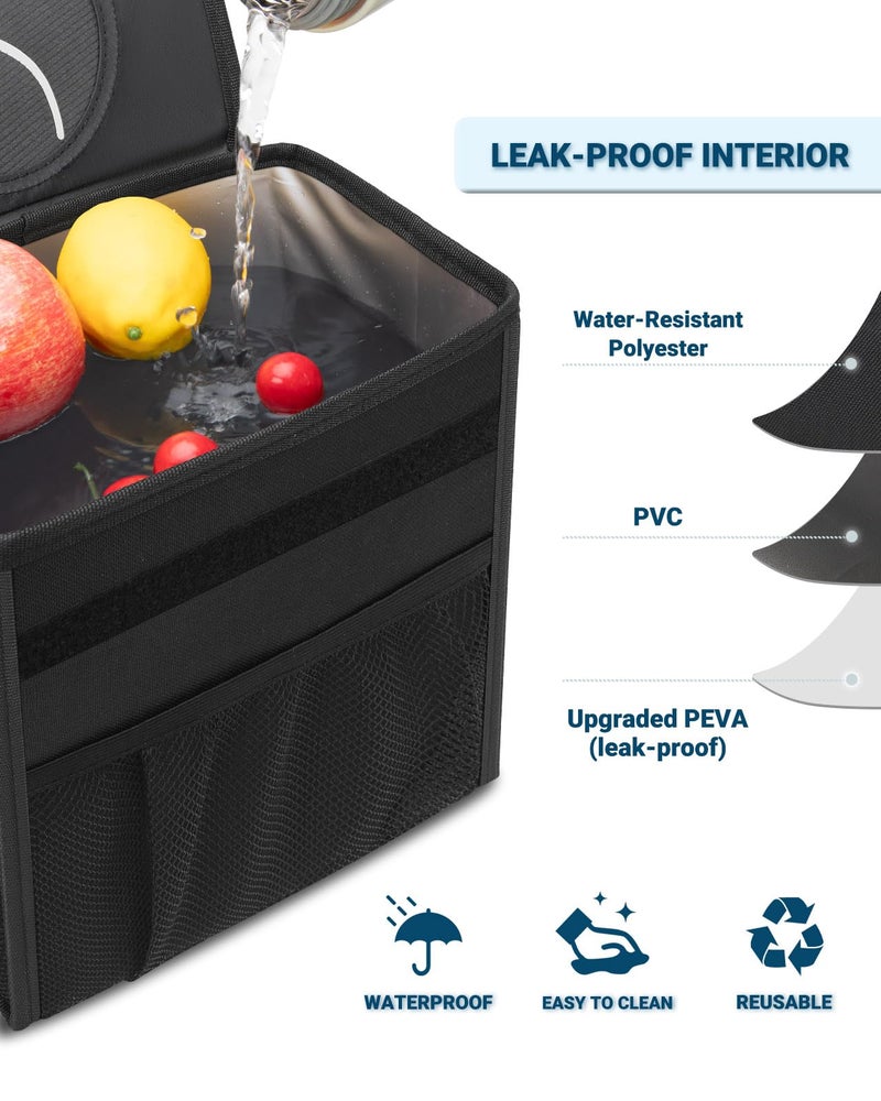 Capolo Car Trash Can with Lid, Leakproof Car Trash Bag Hanging Waterproof Automotive Garbage Can with Storage Pockets Mini Vehicle Trash Bin for Back/Front Seat(Black,2.5 Gallon) - Image 4
