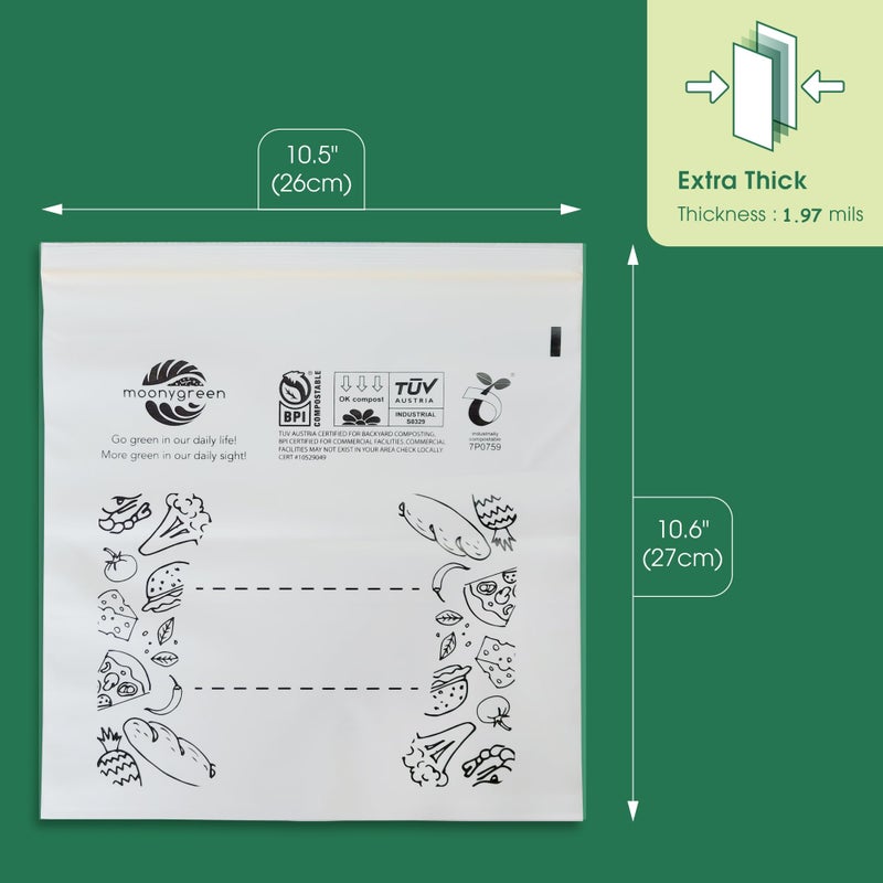 Moonygreen Compostable Food Storage Bags, Large Gallon Resealable Freezer Bags, 50 Count, 10.5 x 10.6 inches, PFAS & BPA FREE, Certified US BPI ASTM D6400 Europe OK Compost - Image 2