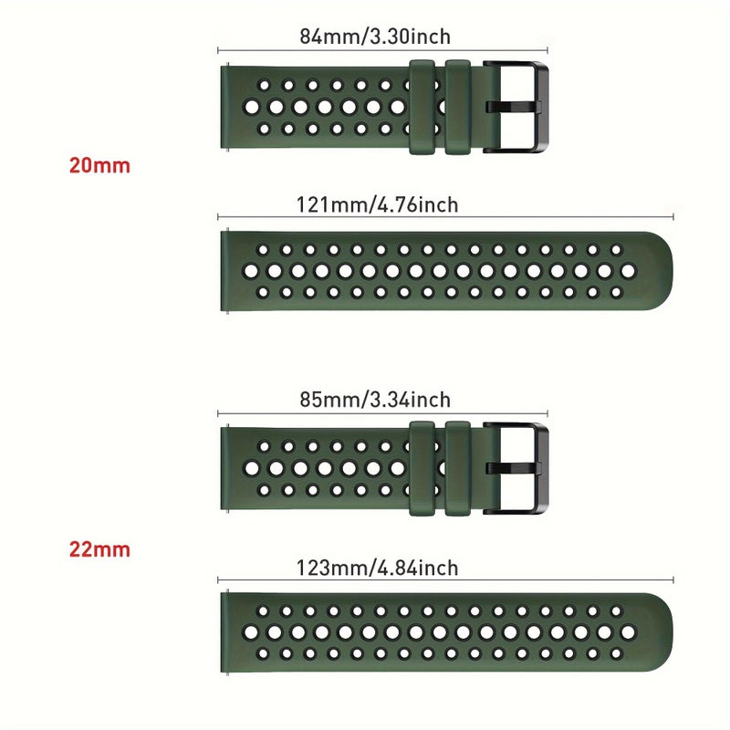 ساعة ذكية 22 مم حزام سيليكون للساعة بتصميم ثنائي اللون وفتحات دائرية متوافقة مع عرض 20 مم للعروات - Image 2