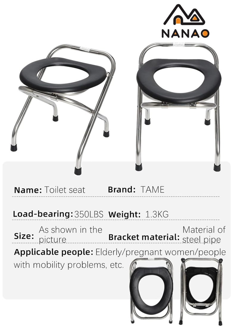 NANAO - Stainless Steel Portable Camping Toilet Seat Folding Travel Toilet Commode Chair Porta Potty Chair,Portable Toilet  Commode Chair for Camping, Stainless Steel Portable Potty Commode Chairg - Image 1
