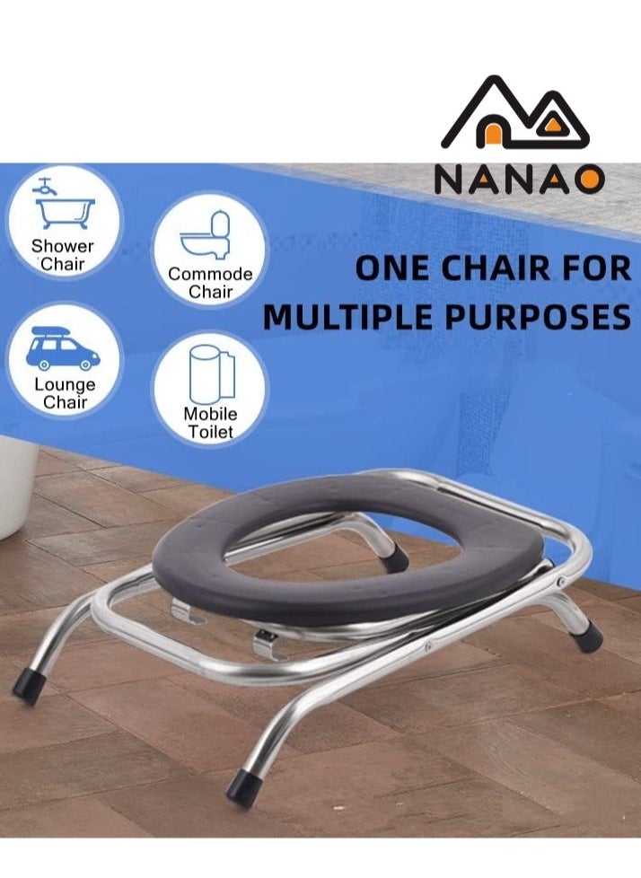 NANAO - Stainless Steel Portable Camping Toilet Seat Folding Travel Toilet Commode Chair Porta Potty Chair,Portable Toilet  Commode Chair for Camping, Stainless Steel Portable Potty Commode Chairg - Image 1