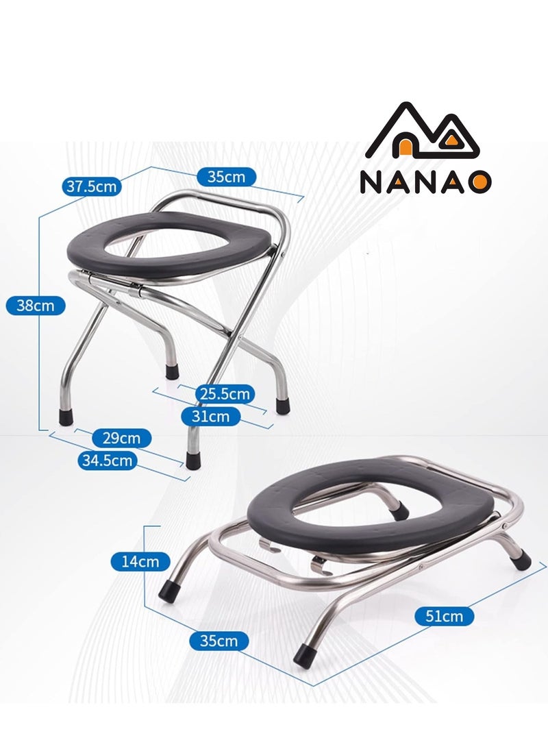 NANAO - Stainless Steel Portable Camping Toilet Seat Folding Travel Toilet Commode Chair Porta Potty Chair,Portable Toilet  Commode Chair for Camping, Stainless Steel Portable Potty Commode Chairg - Image 1