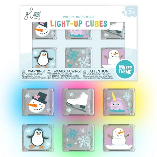 Glo Pals WaterActivated LightUp Cubes for Bathtime and Sensory Play Includes 6 Reusable LightUp Sensory Toys and Glowing Bath Cubes for Kids and Toddlers Winter - Image 1