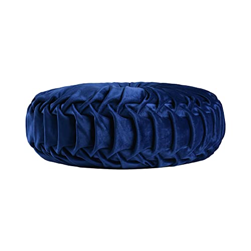 Hi -G HIG Set of 2 Decorative Round Pleated Throw Pillows, Classy Accent Pumpkin Throw Pillows with Center Button, Vintage Velvet Floor Pillows for Sofa Couch Vanity Chair Bed, Navy, 14.5" Diameter(Ripple) - Image 4