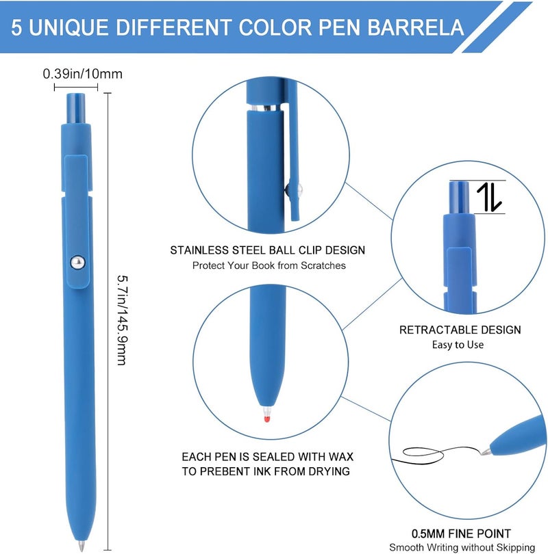 FIOVER Gel Pens, 5pcs 0.5mm Quick Dry Black Ink Fine Point Smooth Writing Pens High-End Series Ballpoint for Office School Supplies(Retro color) - Image 3