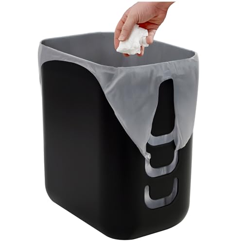 STORi Luup Trash Can Black Reuse Grocery Bags Plastic Garbage Container for Bathroom Vanity Laundry Room Kitchen Office Garage 25 Gallon Wastebasket with Hooks to Secure Trash Bags - Image 1