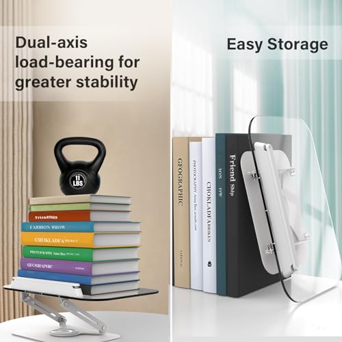 BYMECOST حامل كتب أكريليك للقراءة، حامل كتب قابل للتعديل مع قاعدة دوارة 360° ومشابك صفحات مرنة، حامل مكتب قابل للطي لكتب الطبخ، الكمبيوتر المحمول، الجهاز اللوحي، النوتات الموسيقية، الوصفات، الكتب الدراسية - Image 4