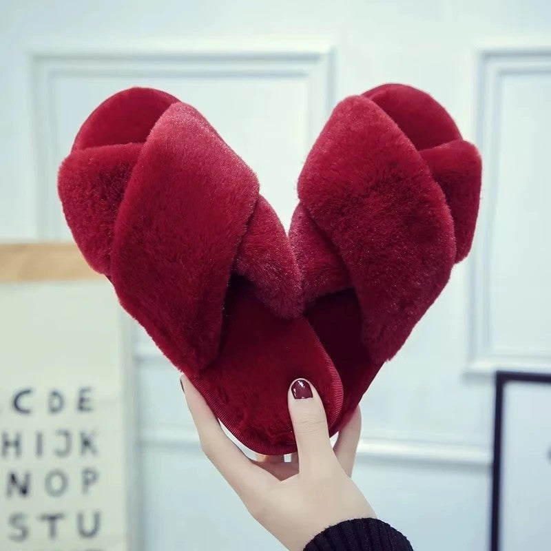 Y&D Home Shoes Women House Slippers Warm Faux Fur Ladies Cross Soft Plush Furry Female Open Toe Slides Fur Fuzzy Slippers Women - Image 3