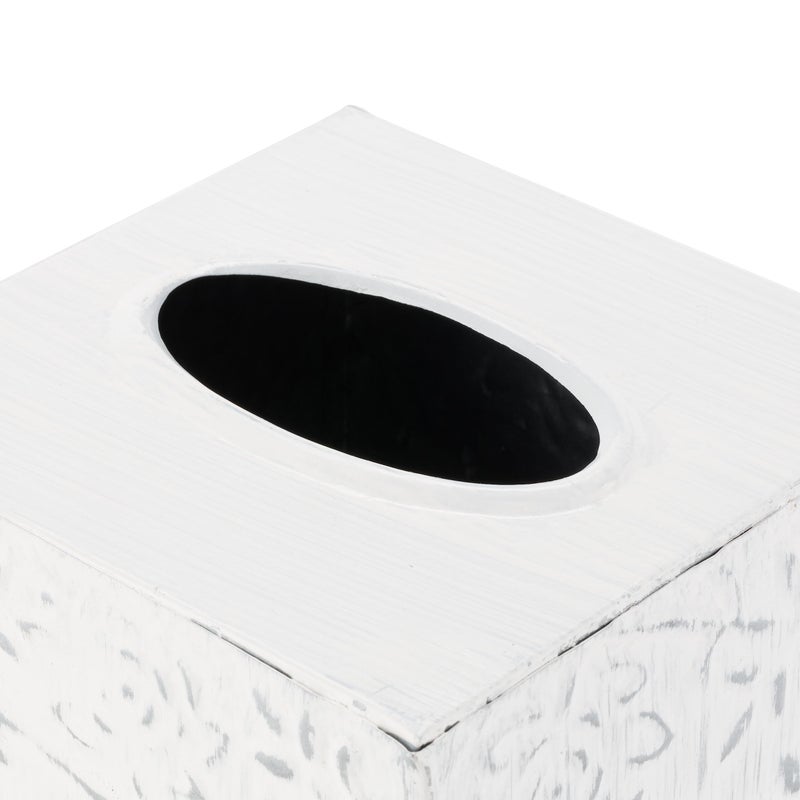 CRAFTSMAN ROAD Country Chic Modern Farmhouse Tissue Box Holder, Decorative Metal Tissue Cover, Rustic Square White Style - Image 5