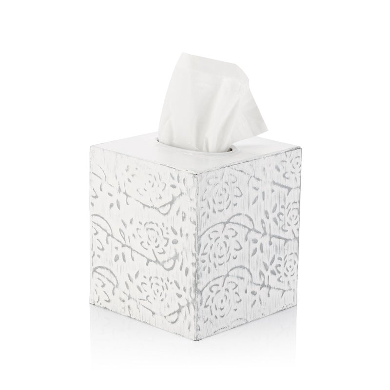 CRAFTSMAN ROAD Country Chic Modern Farmhouse Tissue Box Holder, Decorative Metal Tissue Cover, Rustic Square White Style - Image 4