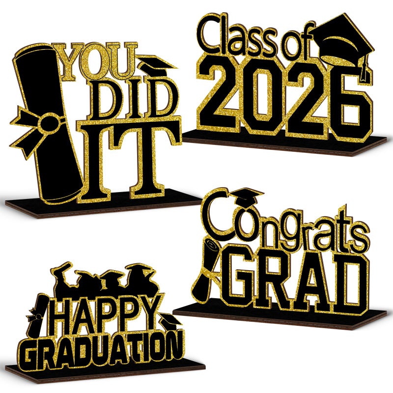 KSKSPE 4 Pcs KSKSPE Graduation Decorations Party Supplies Table CenterpiecesGraduation Theme Design and Sturdy Wooden for Graduation Party Favors DecorationsBlack - Image 3