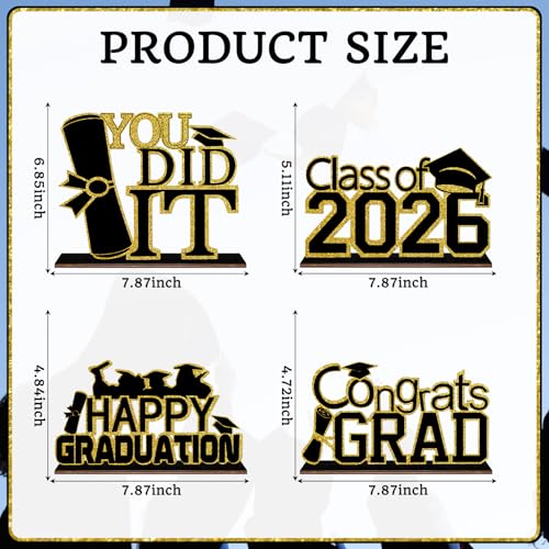 KSKSPE 4 Pcs KSKSPE Graduation Decorations Party Supplies Table CenterpiecesGraduation Theme Design and Sturdy Wooden for Graduation Party Favors DecorationsBlack - Image 5