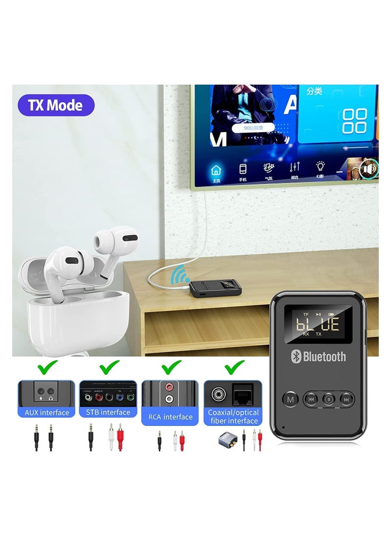 SYOSI - Bluetooth Transmitter Bluetooth Receiver with LCD Screen, Audio V5.0 Bluetooth Adapter, for TV to Headphones, 4 in 1 Wireless AUX Adapter, for TV Car PC Home Theater Speakers MP3 Player - Image 1