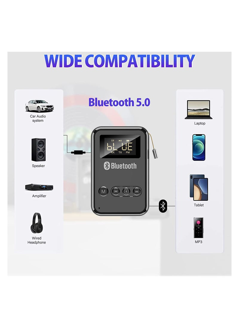 SYOSI - Bluetooth Transmitter Bluetooth Receiver with LCD Screen, Audio V5.0 Bluetooth Adapter, for TV to Headphones, 4 in 1 Wireless AUX Adapter, for TV Car PC Home Theater Speakers MP3 Player - Image 1