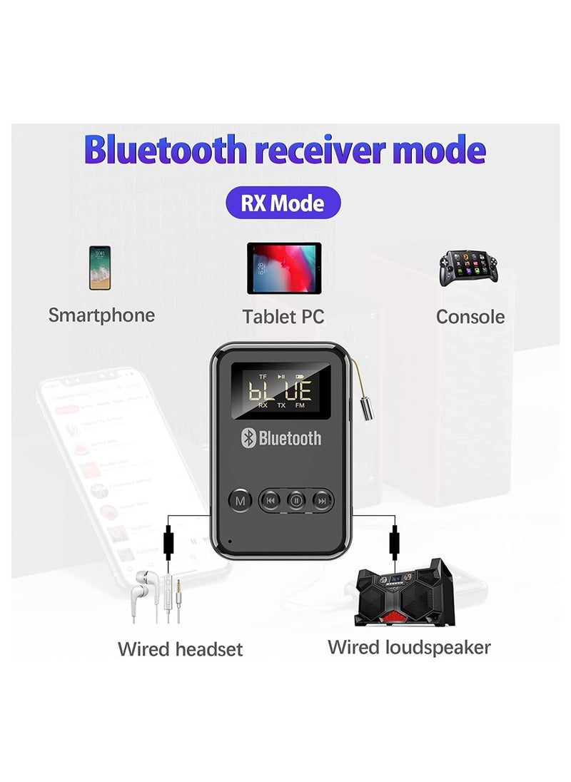 SYOSI - Bluetooth Transmitter Bluetooth Receiver with LCD Screen, Audio V5.0 Bluetooth Adapter, for TV to Headphones, 4 in 1 Wireless AUX Adapter, for TV Car PC Home Theater Speakers MP3 Player - Image 1
