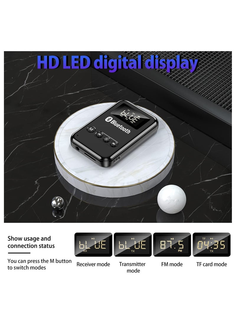 SYOSI - Bluetooth Transmitter Bluetooth Receiver with LCD Screen, Audio V5.0 Bluetooth Adapter, for TV to Headphones, 4 in 1 Wireless AUX Adapter, for TV Car PC Home Theater Speakers MP3 Player - Image 1