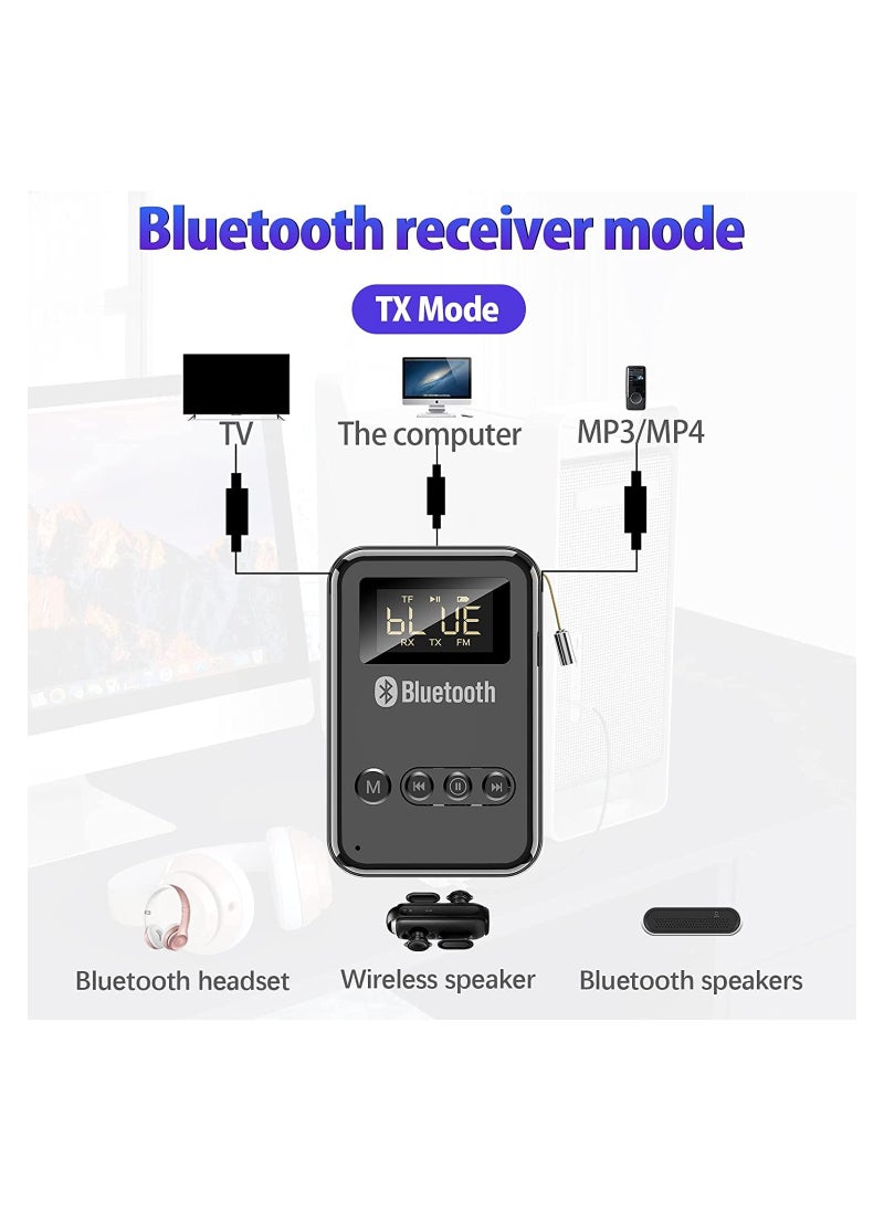 SYOSI - Bluetooth Transmitter Bluetooth Receiver with LCD Screen, Audio V5.0 Bluetooth Adapter, for TV to Headphones, 4 in 1 Wireless AUX Adapter, for TV Car PC Home Theater Speakers MP3 Player - Image 1