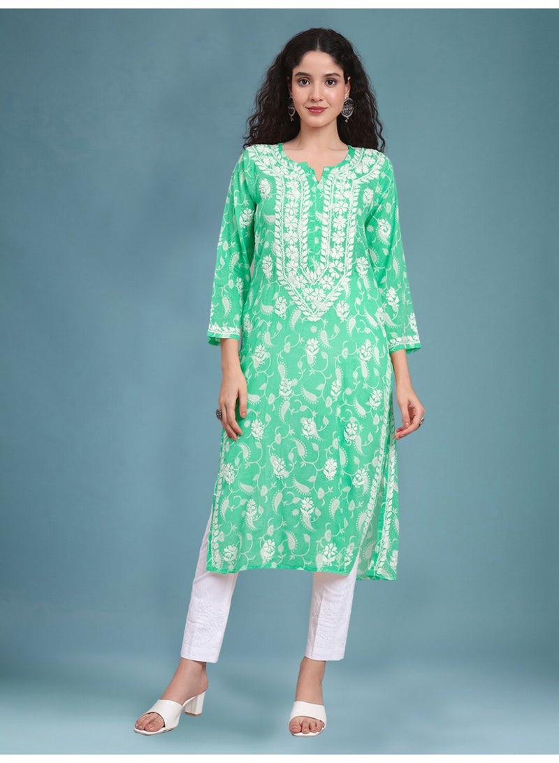 Alaya Hand Embroidered Chikankari Mulmul Cotton Kurta-AL4072 - Image 2