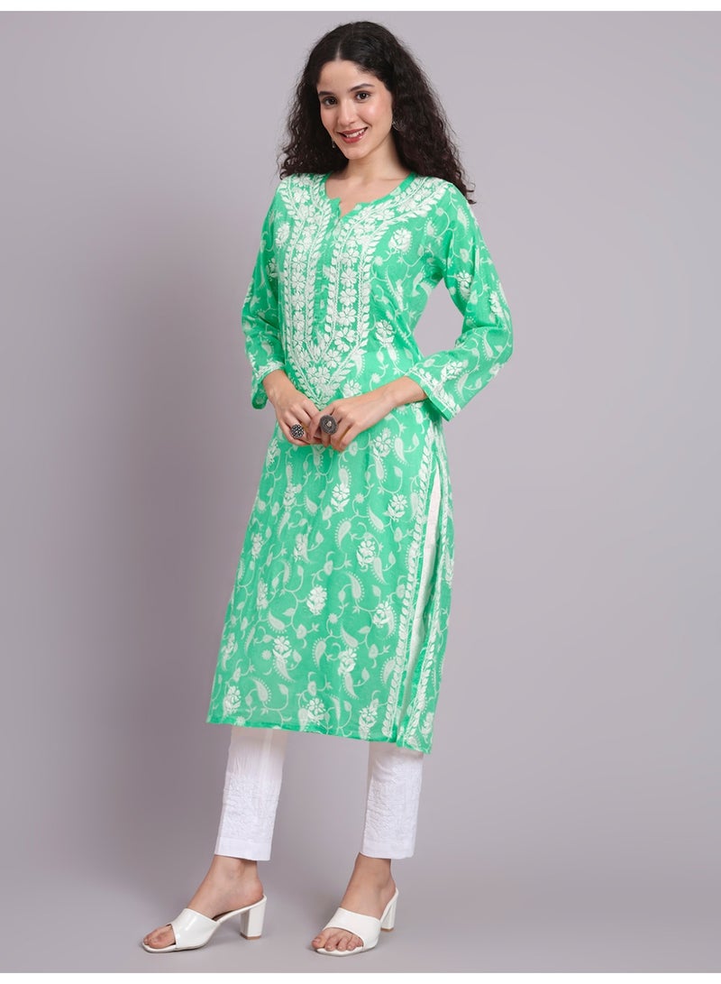 Alaya Hand Embroidered Chikankari Mulmul Cotton Kurta-AL4072 - Image 5