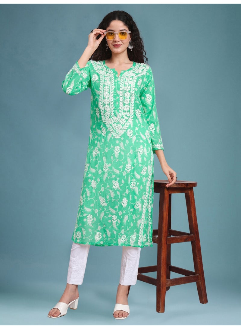 Alaya Hand Embroidered Chikankari Mulmul Cotton Kurta-AL4072 - Image 1