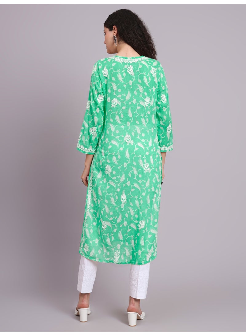 Alaya Hand Embroidered Chikankari Mulmul Cotton Kurta-AL4072 - Image 3