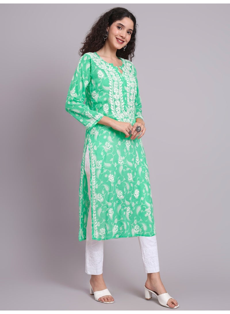 Alaya Hand Embroidered Chikankari Mulmul Cotton Kurta-AL4072 - Image 4