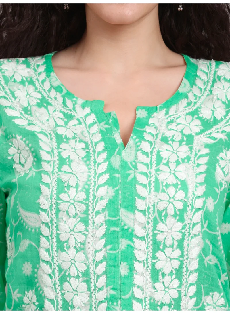 Alaya Hand Embroidered Chikankari Mulmul Cotton Kurta-AL4072