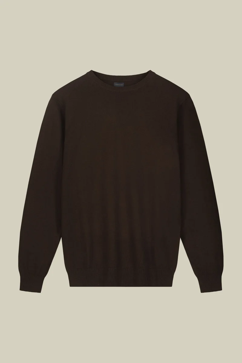 Doppelganger Men's regular fit crew neck jumper in wool and cotton - Brown