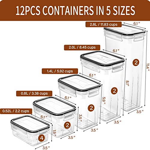 PRAKI Airtight Food Storage Containers with Lids, 12PCS Plastic Kitchen Storage Containers for Pantry Organizers and Storage - Cereal, Rice, Flour and Sugar Containers with Labels & Marker - Image 2
