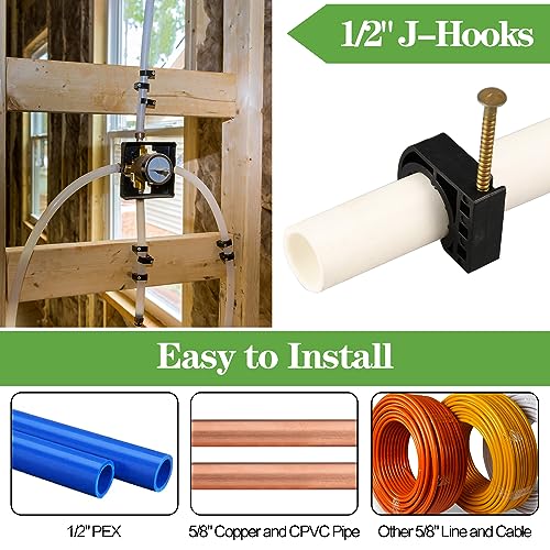 PXZBLG 100 Pack 1/2" Half Clamps J-Hook with Nails Set, J Clamps for PEX, Copper, CPVC Tubing Connections - Image 2