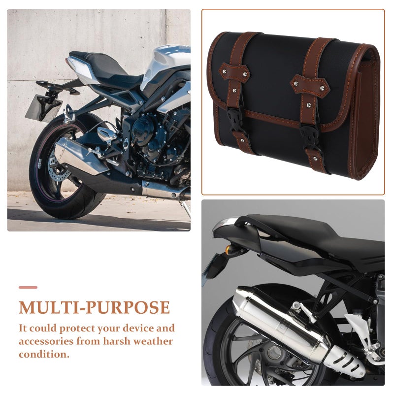 Motorcycle Saddle Bag Handlebar Tool Bag Set Durable Storage Organizer Black Gray - Image 4