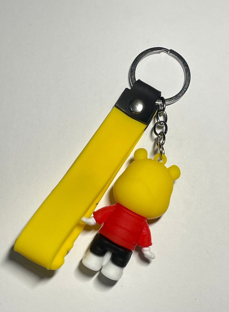 Unique cartoon keychain, cute accessory, anime keyring featuring yellow bear character with strap that fits over the car, wallet, and bag. lovely and creative gift. - Image 2