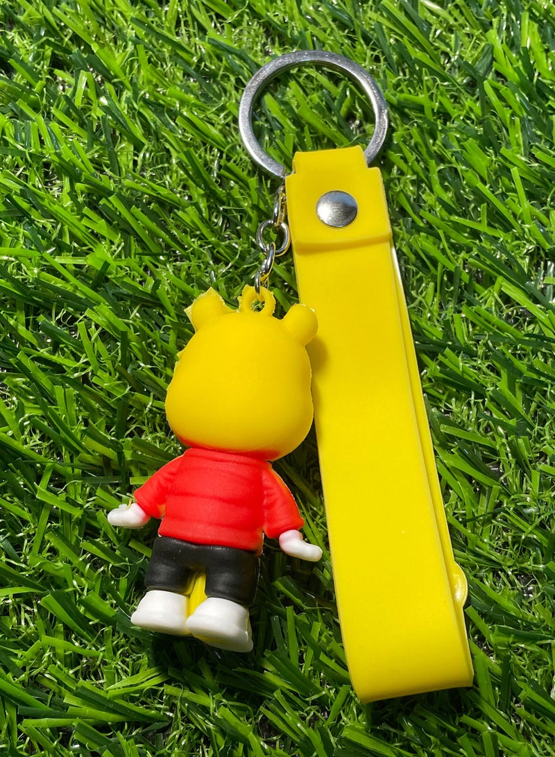 Unique cartoon keychain, cute accessory, anime keyring featuring yellow bear character with strap that fits over the car, wallet, and bag. lovely and creative gift. - Image 5