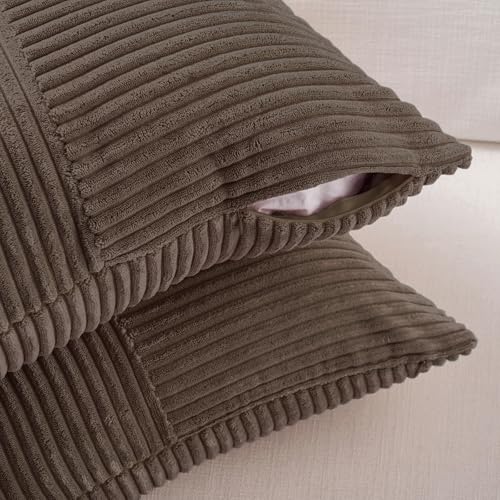 Fancy Homi 2 Packs Dark Brown Long Lumbar Decorative Throw Pillow Covers 12x24 Inch for Couch Bed Sofa, Rustic Farmhouse Boho Home Decor, Soft Striped Corduroy Rectangle Accent Cushion Case 30x60 cm - Image 4