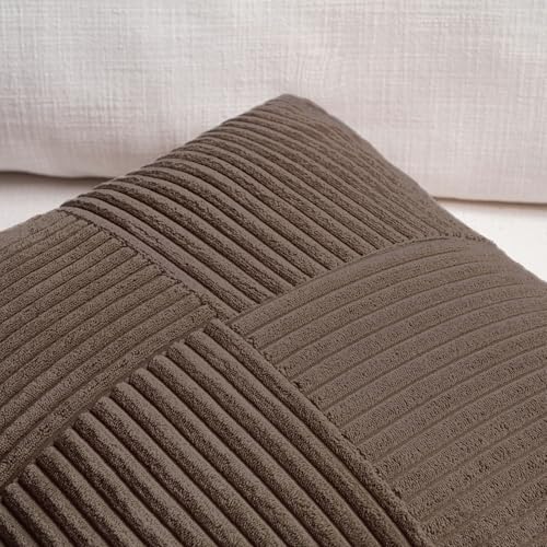 Fancy Homi 2 Packs Dark Brown Long Lumbar Decorative Throw Pillow Covers 12x24 Inch for Couch Bed Sofa, Rustic Farmhouse Boho Home Decor, Soft Striped Corduroy Rectangle Accent Cushion Case 30x60 cm - Image 3