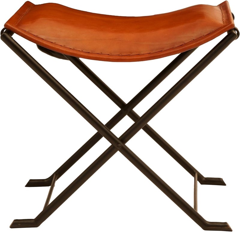 Orbit Art Gallery Orbit Art Gallery Butler Melton Tan Brown Leather Stool Tabouret Hunting Camping Chair Leisure Folding Living Room Handmade Folding Stool  - Image 4